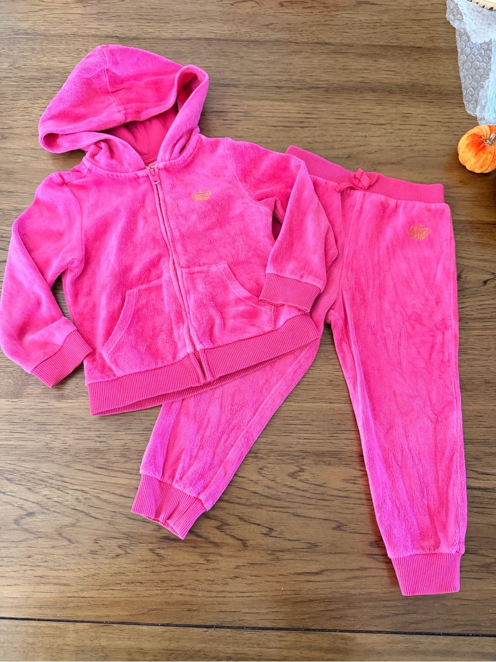Juicy Couture Girls Hot Pink Velour Hoodie & Jogger Set
